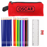 Red Pencil Case with Personalised Pencils