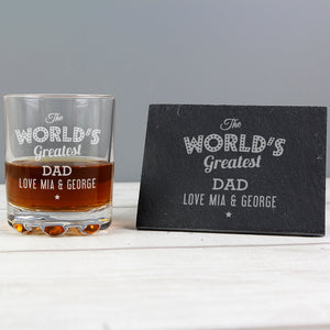 Personalised "The Worlds Greatest" Whisky Tumbler & Slate Coaster Set-PMC-Poppy Stop