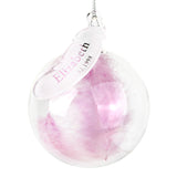 Personalised Name & Date Pink Feather Glass Bauble-PMC-Poppy Stop