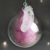 Personalised Name & Date Pink Feather Glass Bauble-PMC-Poppy Stop
