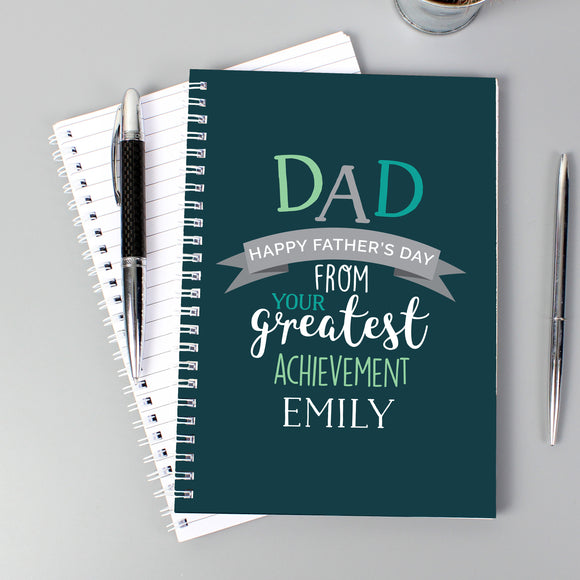 Personalised Dad's Greatest Achievement A5 Notebook-PMC-Poppy Stop