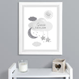 Personalised New Baby Moon & Stars White Framed Print-Poppy Stop-Poppy Stop