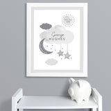 Personalised New Baby Moon & Stars White Framed Print-Poppy Stop-Poppy Stop