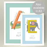 Personalised Animal Alphabet A4 White Framed Print