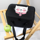 Personalised Cute Cat Black Lunch Bag Personalised Cute Cat Black Lunch Bag PMC poppystop.com