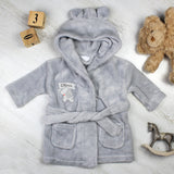 Personalised Elephant 0-6 Months Grey Hooded Baby Dressing Gown