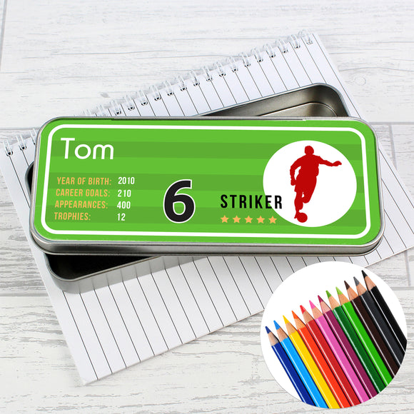 Personalised Team Player Pencil Tin with Pencil Crayons