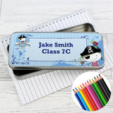 Personalised Pirate Pencil Tin with Pencil Crayons