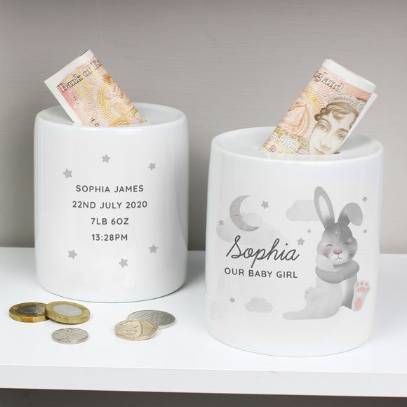 Personalised Baby Bunny Ceramic Money Box