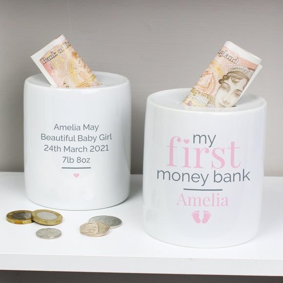 Personalised Pink My First Ceramic Money Box