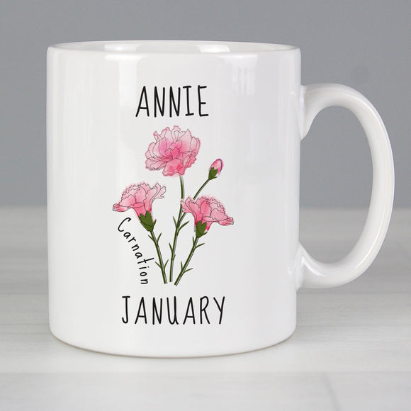 Personalised January Birth Flower - Carnation Mug