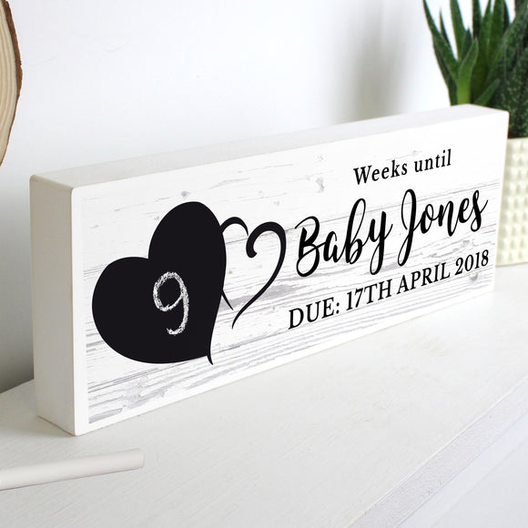 Personalised Rustic Chalk Baby Countdown Wooden Block Sign-Poppy Stop-Poppy Stop