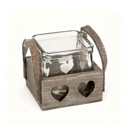 Single Wooden Heart Tray Candle Holder.-Poppy Stop-Poppy Stop